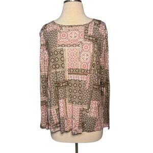 Women's Blue Sol XL Long Sleeve Pink & Brown Top